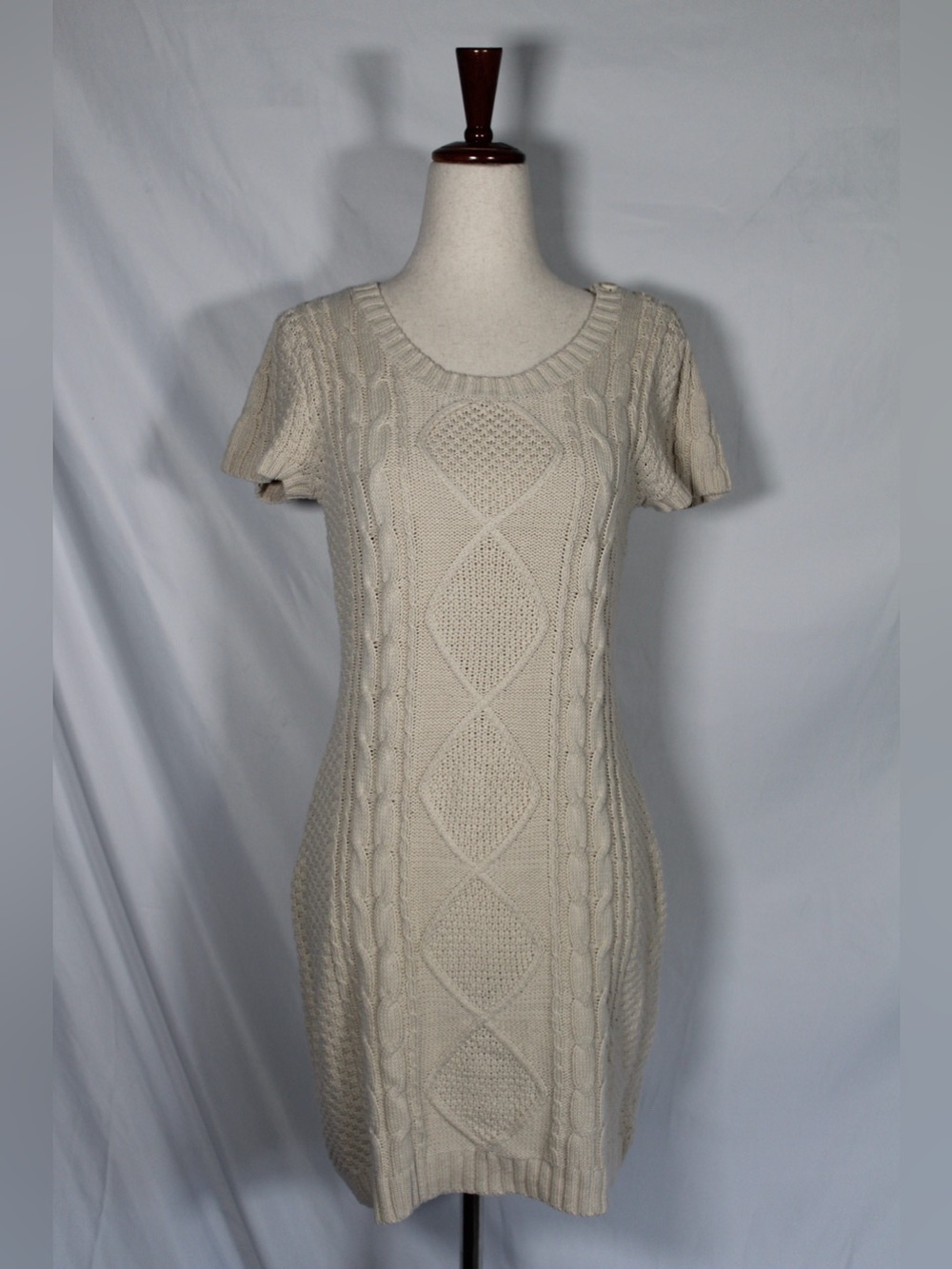 y2k 2000s Charming Charlie Cream Cable-Knit Sweater Mini Dress